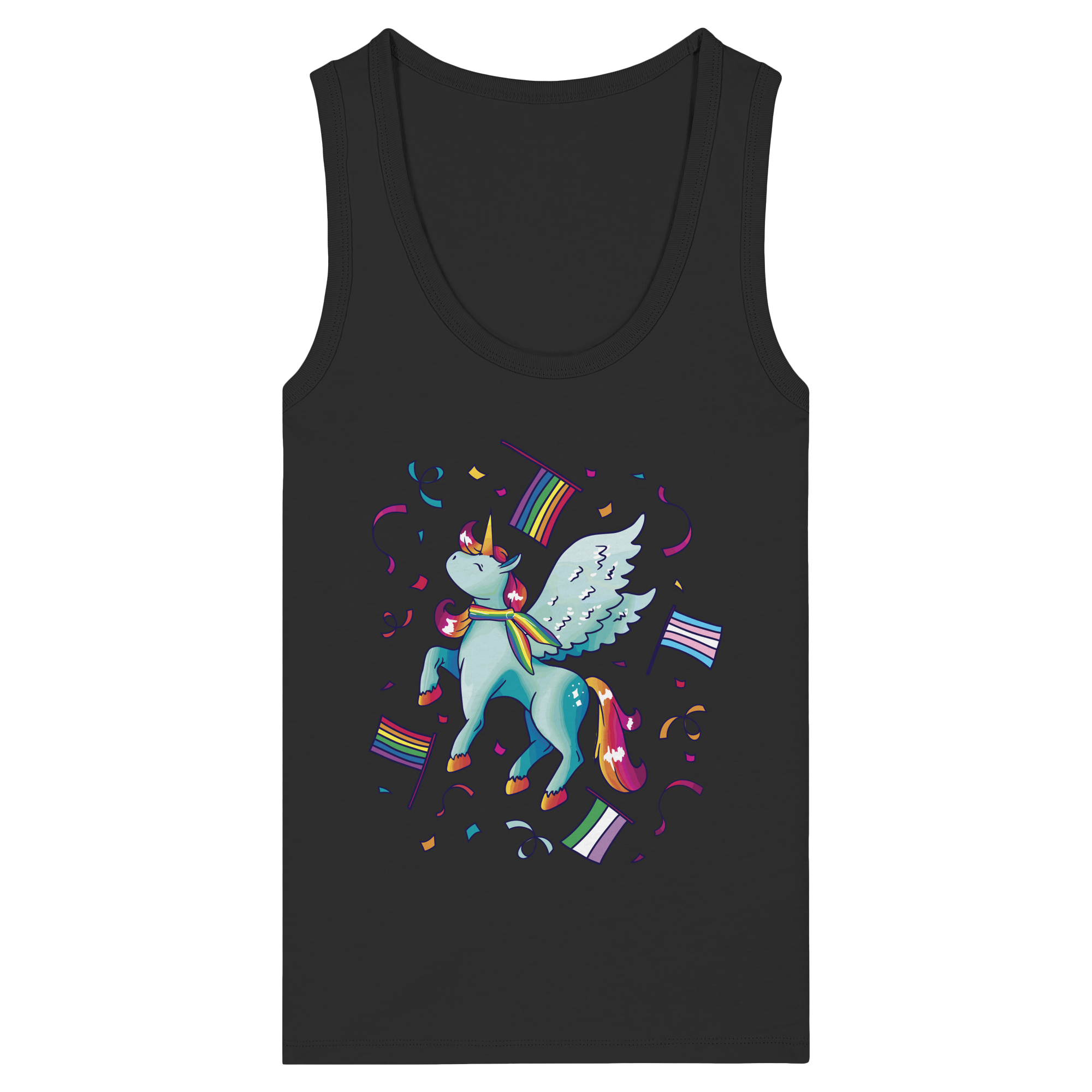 Regenbogen Einhorn mit Flaggen - Womens Organic Fitted Tank Top