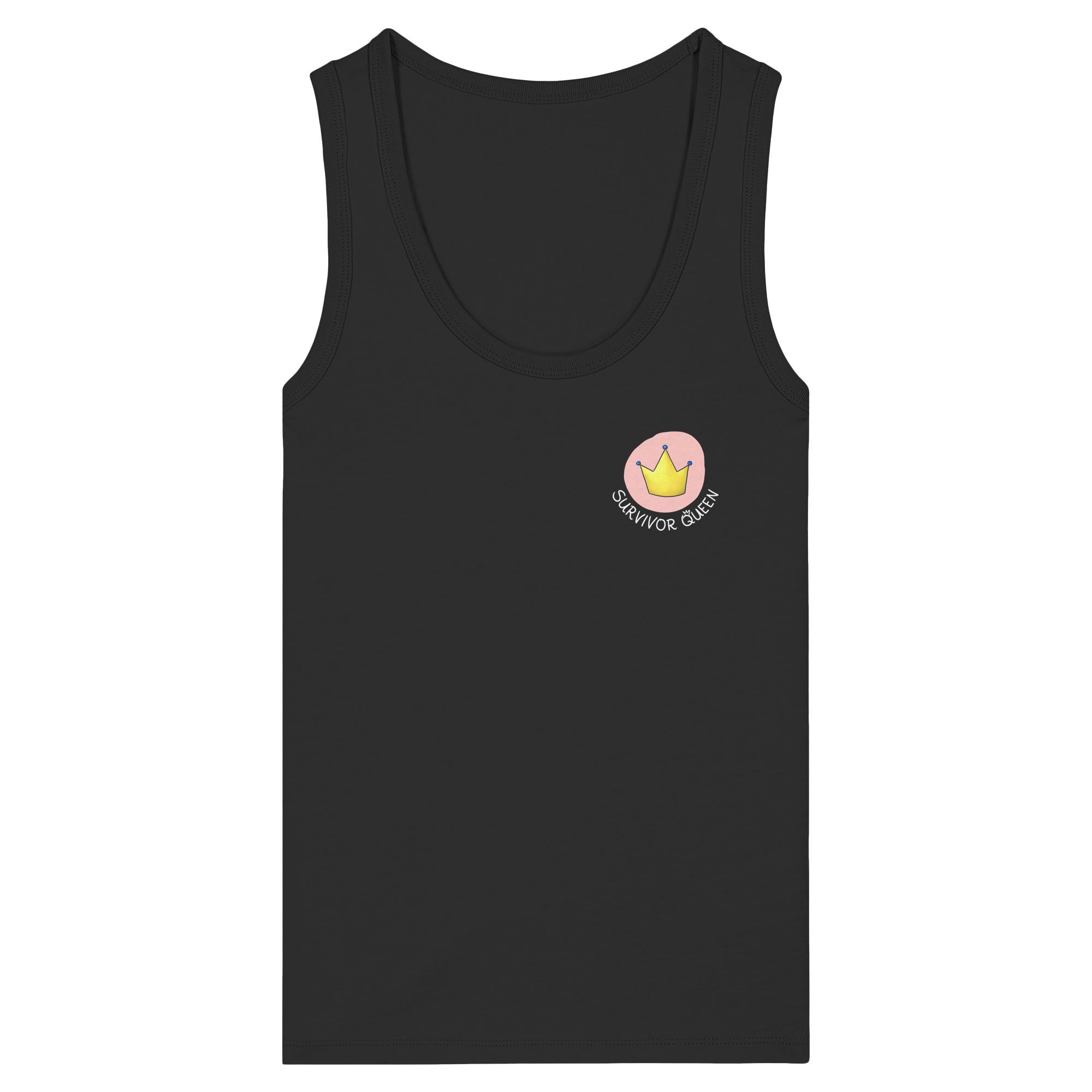 Survivor Queens Logo "Schriftzug Edition" mit Seelenmännchen "Selbstverteidigung Edition" Backprint (dunkel) - Womens Organic Fitted Tank Top