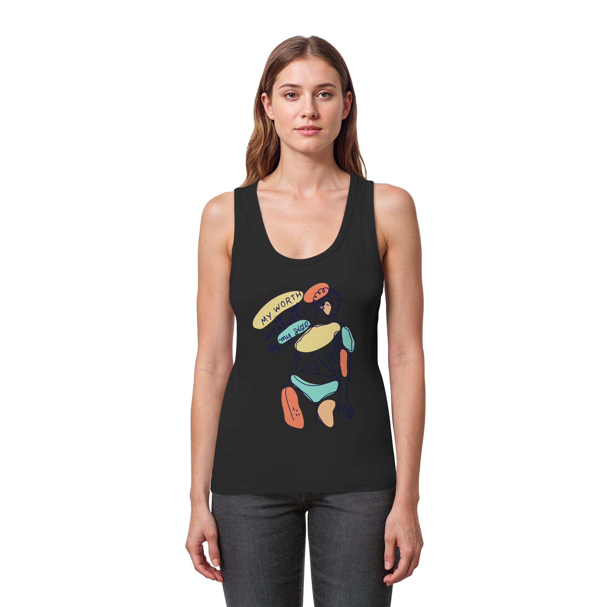 My Worth is not Measured by my Size - Womens Organic Fitted Tank Top