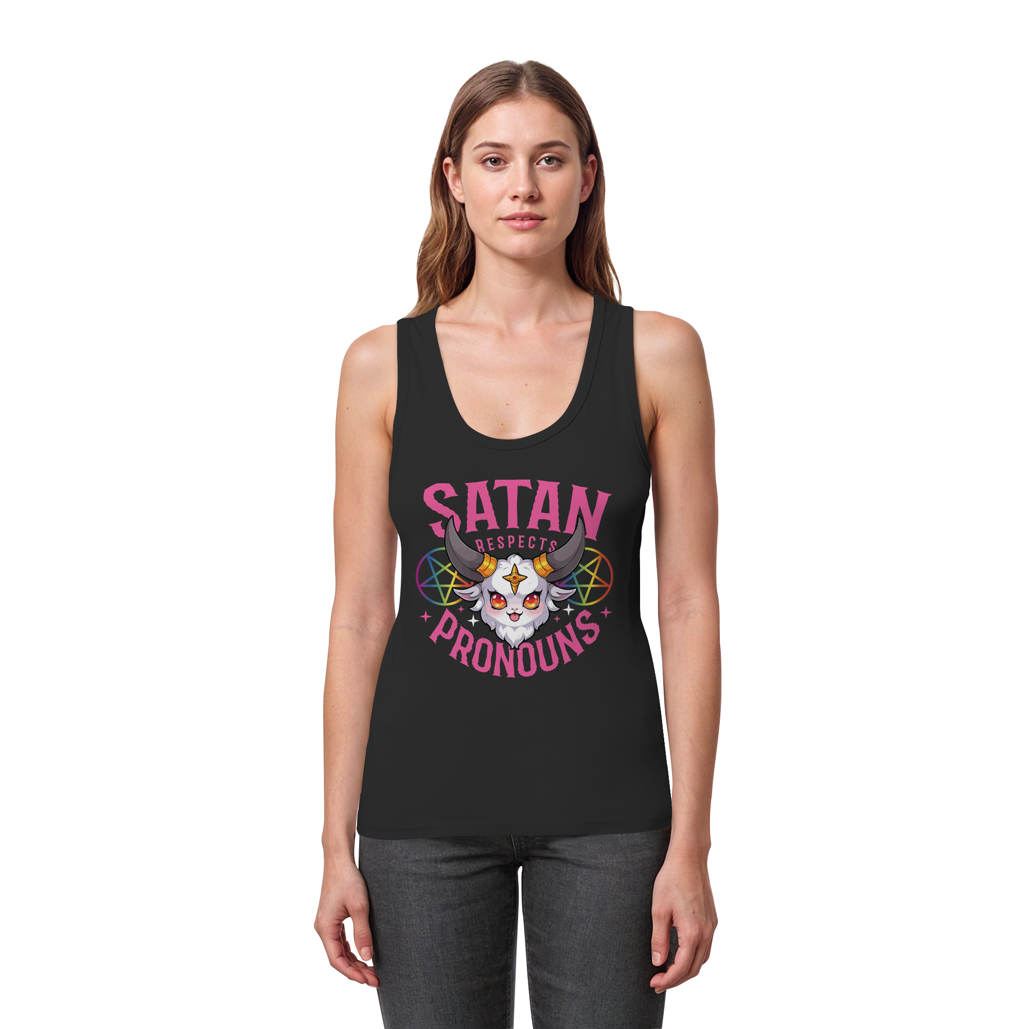 Satan Respects Pronouns - Womens Organic Fitted Tank Top