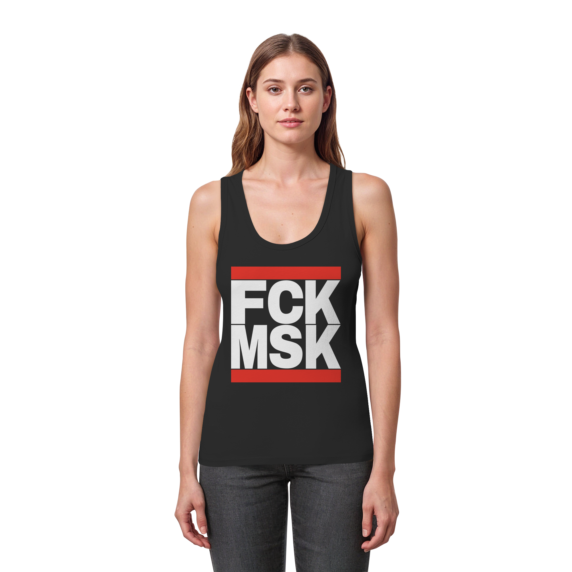 FCK MSK (weiße Schrift) - Womens Organic Fitted Tank Top