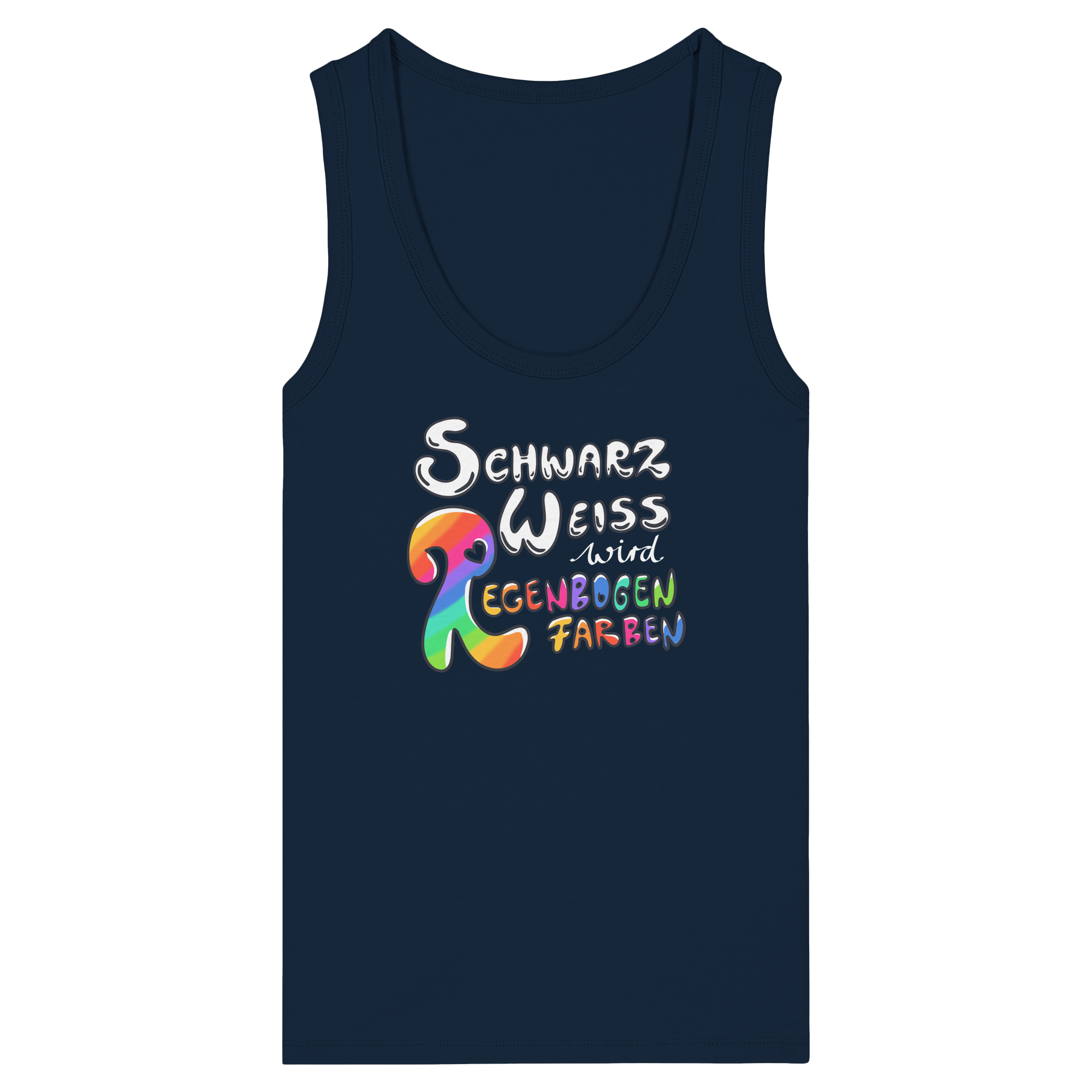 Schwarz Weiß wird Regenbogen Farben Frontprint (dunkel) - Womens Organic Fitted Tank Top