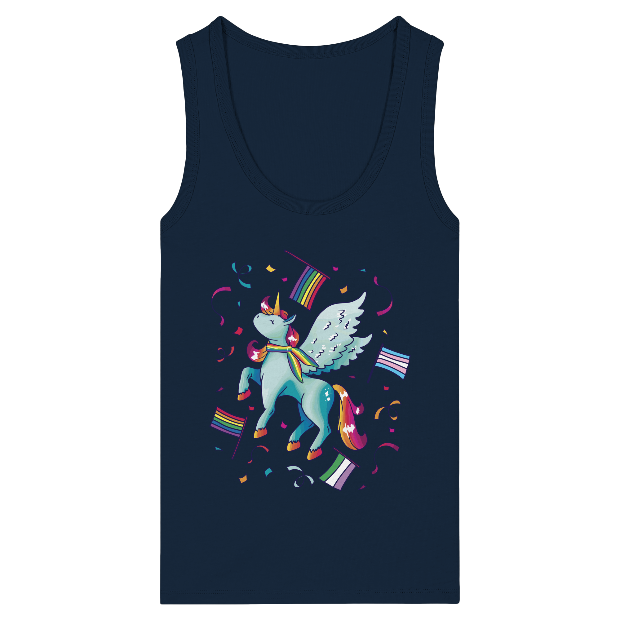 Regenbogen Einhorn mit Flaggen - Womens Organic Fitted Tank Top
