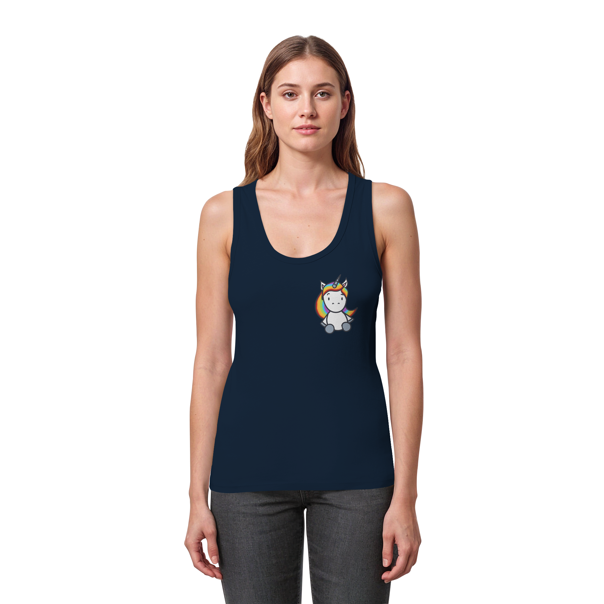 Schwarz Weiß wird Regenbogen Farben Backprint (dunkel) - Womens Organic Fitted Tank Top