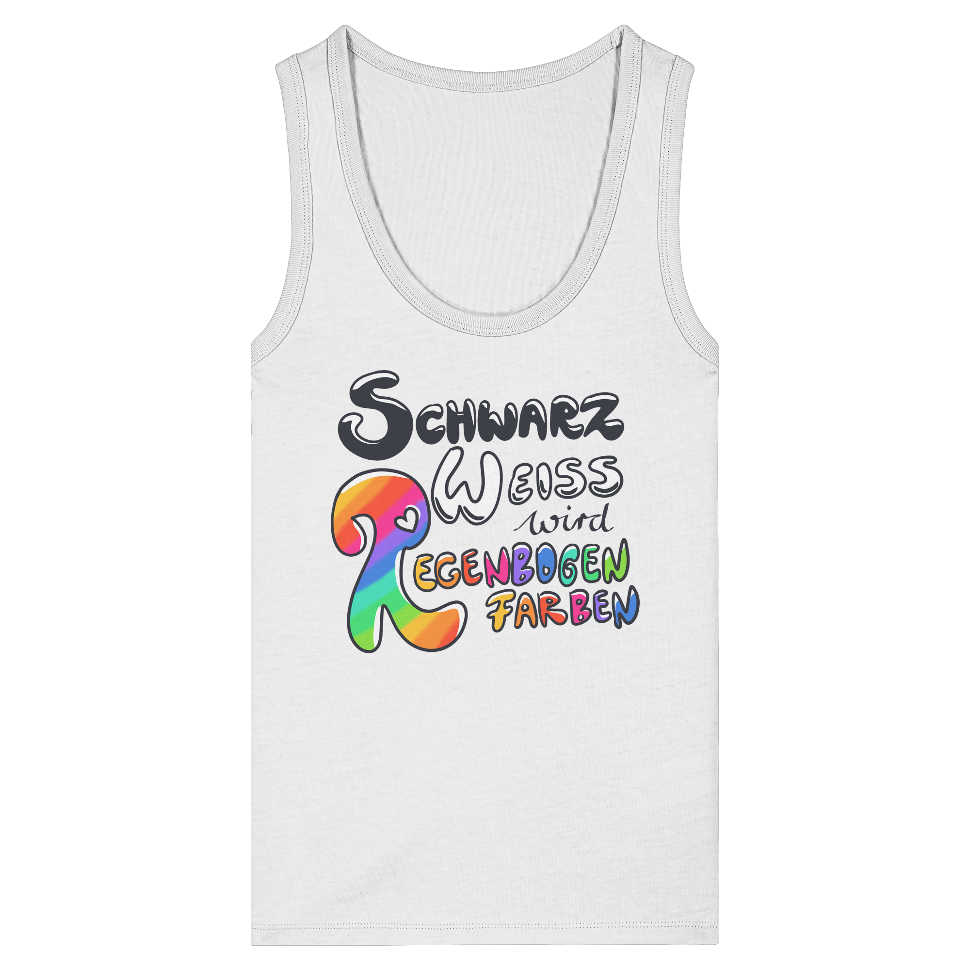 Schwarz Weiß wird Regenbogen Farben Frontprint (hell) - Womens Organic Fitted Tank Top