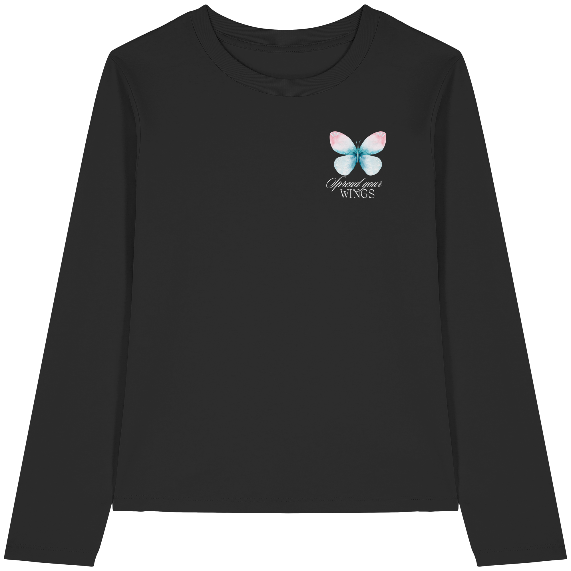 Spread your Wings (weiße Schrift) Backprint - Womens Organic Longsleeve T-Shirt