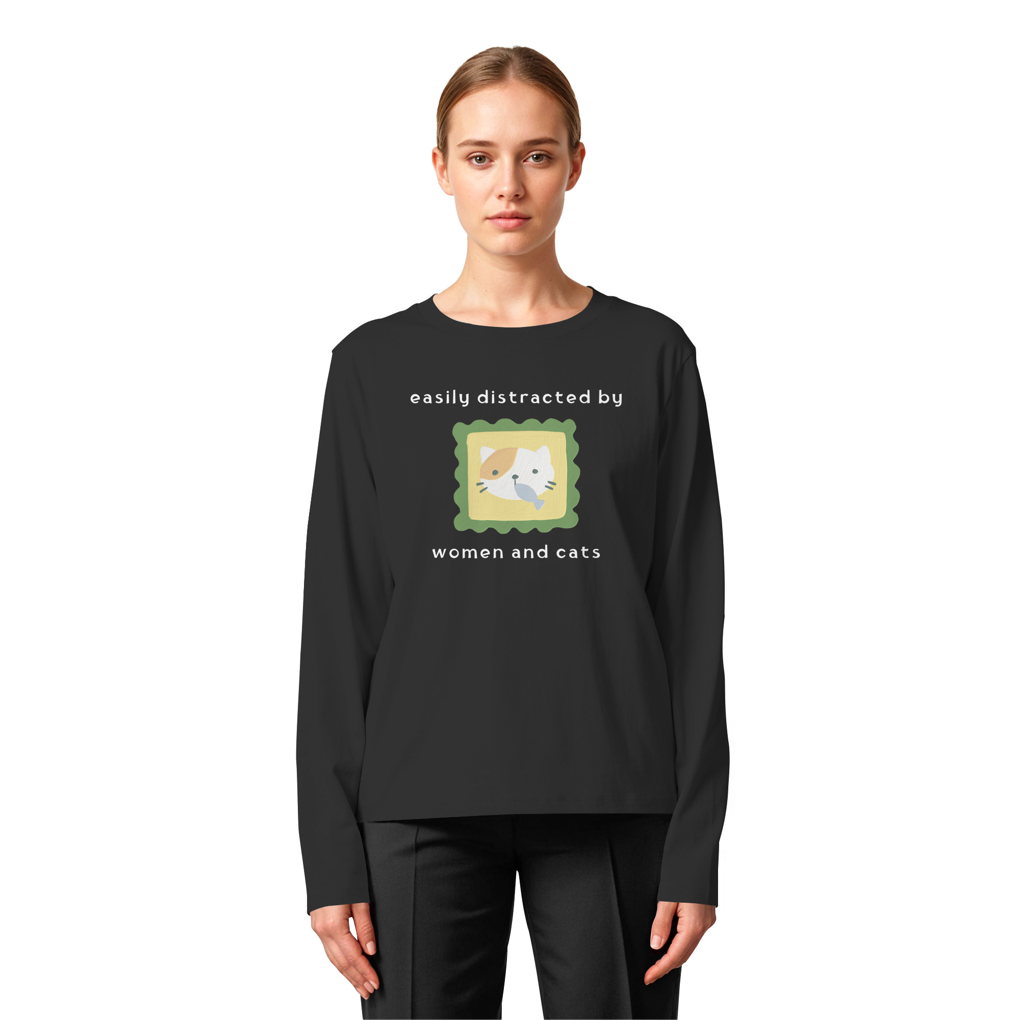 Easily Distracted by Women and Cats - Womens Organic Longsleeve T-Shirt