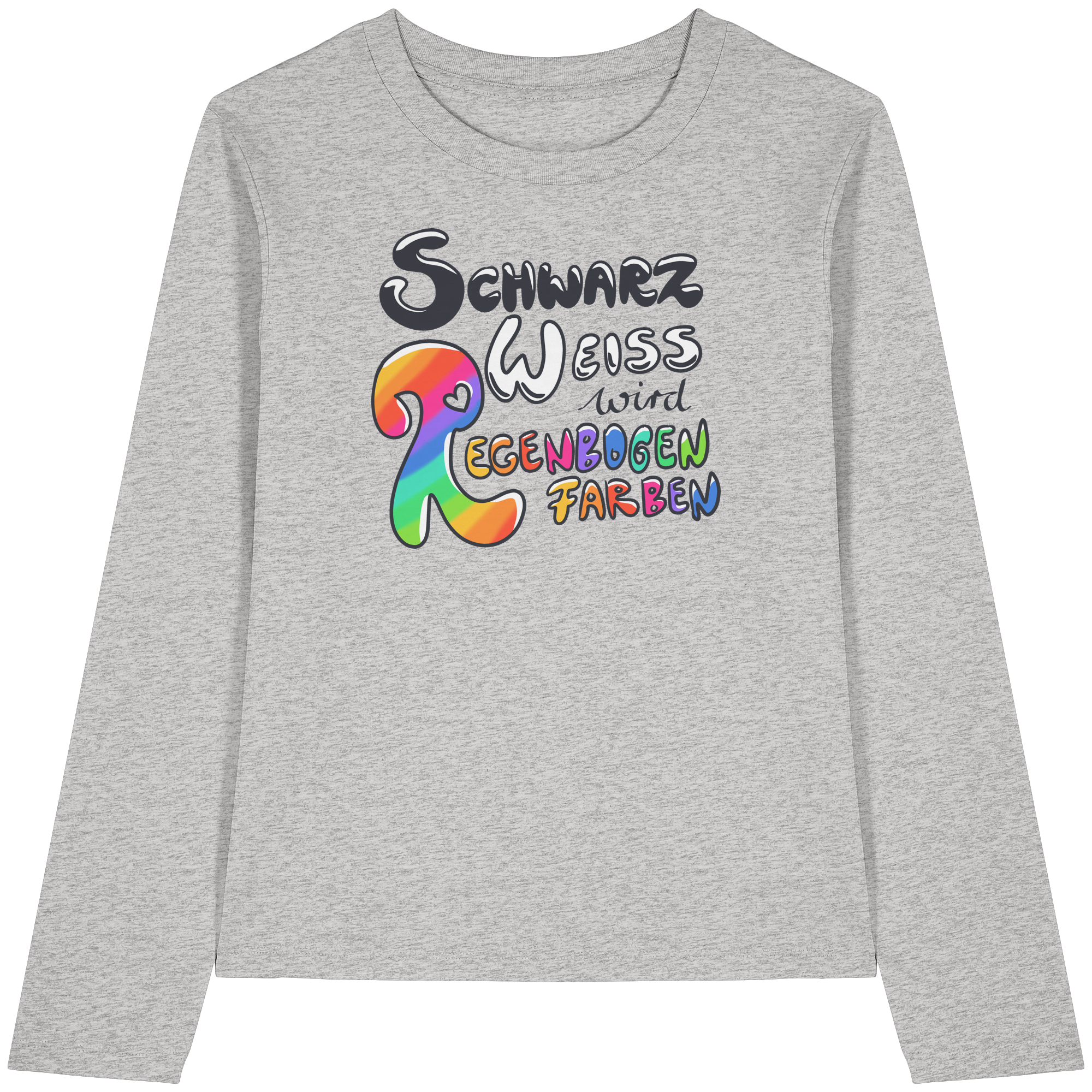 Schwarz Weiß wird Regenbogen Farben Frontprint (hell) - Womens Organic Longsleeve T-Shirt