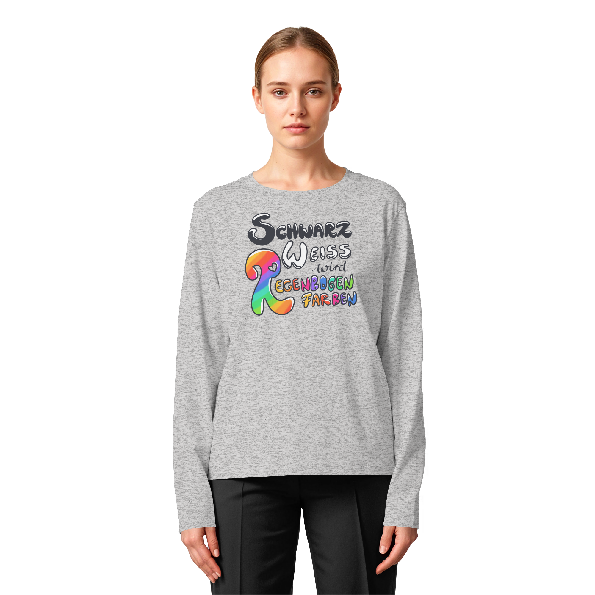 Schwarz Weiß wird Regenbogen Farben Frontprint (hell) - Womens Organic Longsleeve T-Shirt