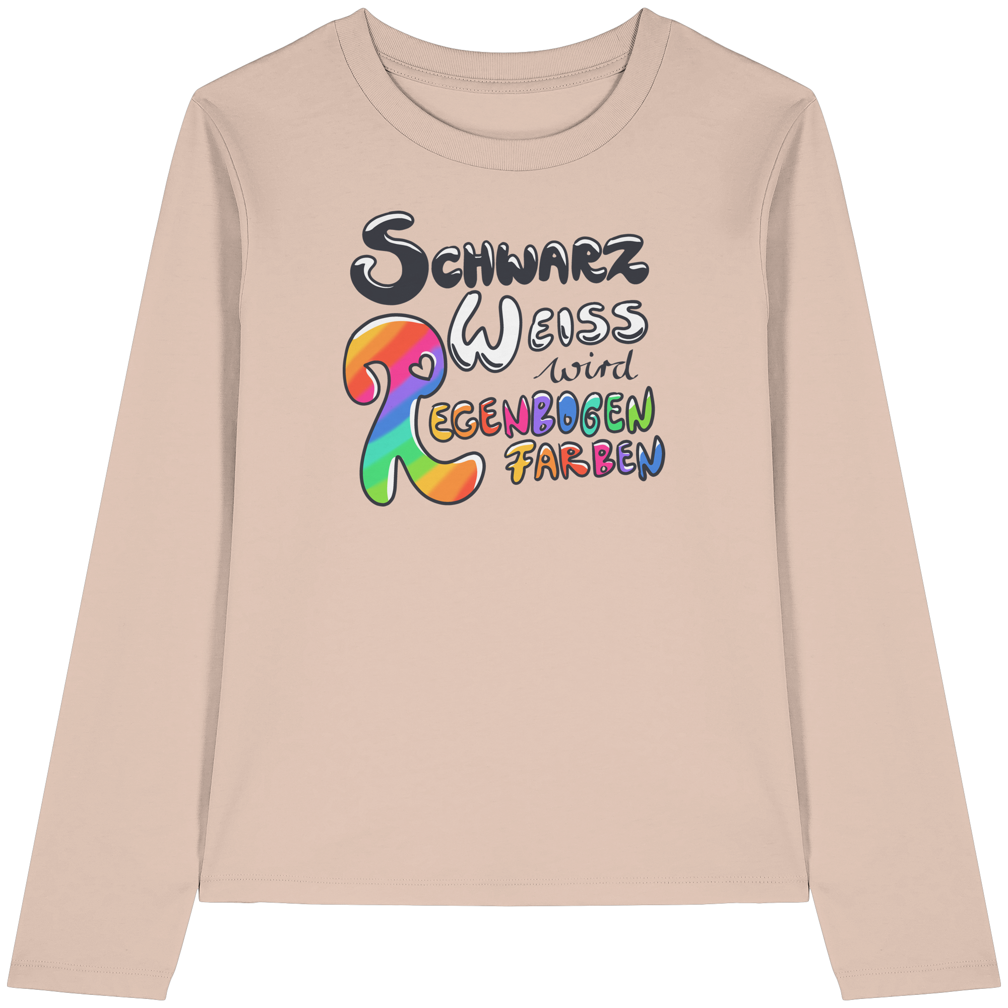 Schwarz Weiß wird Regenbogen Farben Frontprint (hell) - Womens Organic Longsleeve T-Shirt