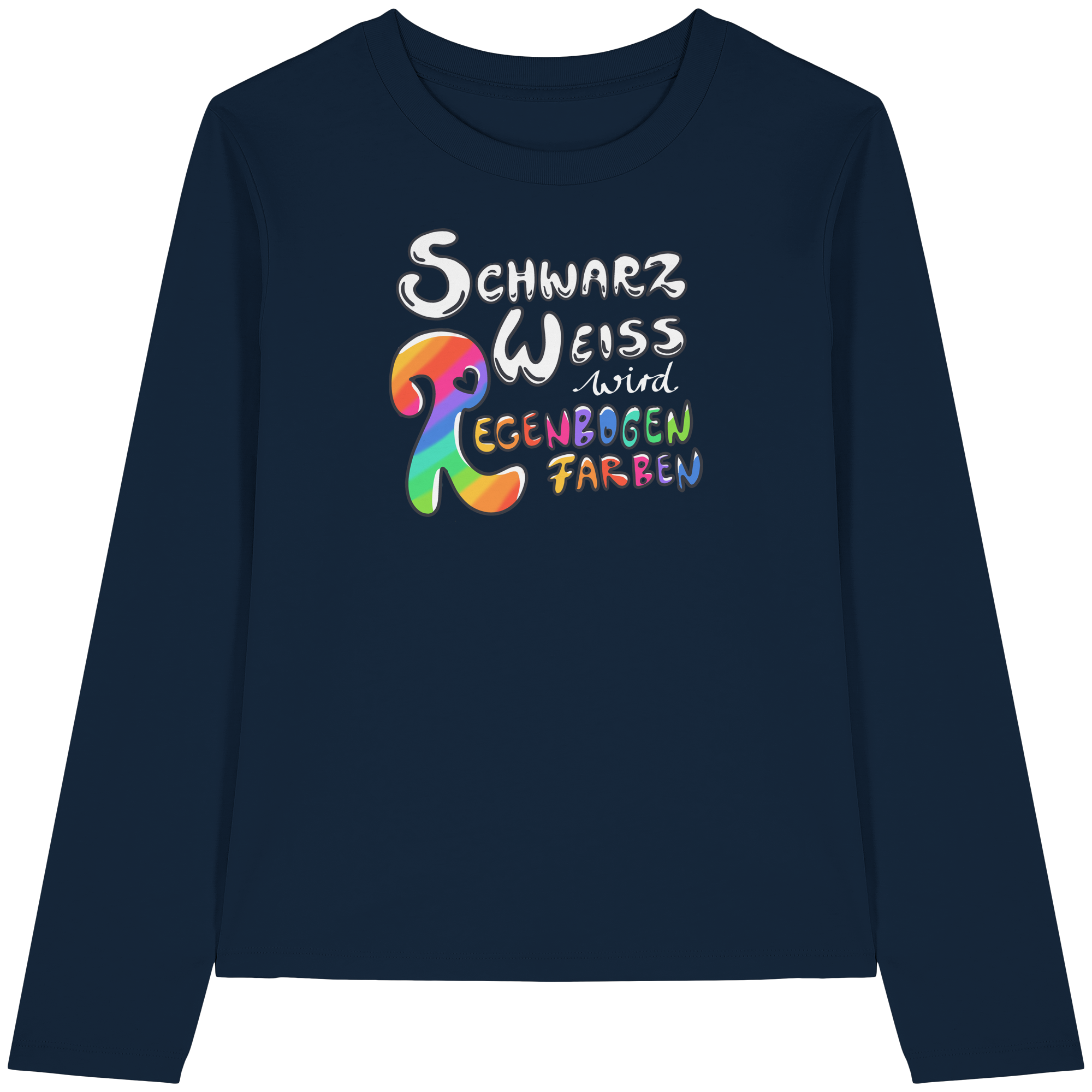 Schwarz Weiß wird Regenbogen Farben Frontprint (dunkel) - Womens Organic Longsleeve T-Shirt
