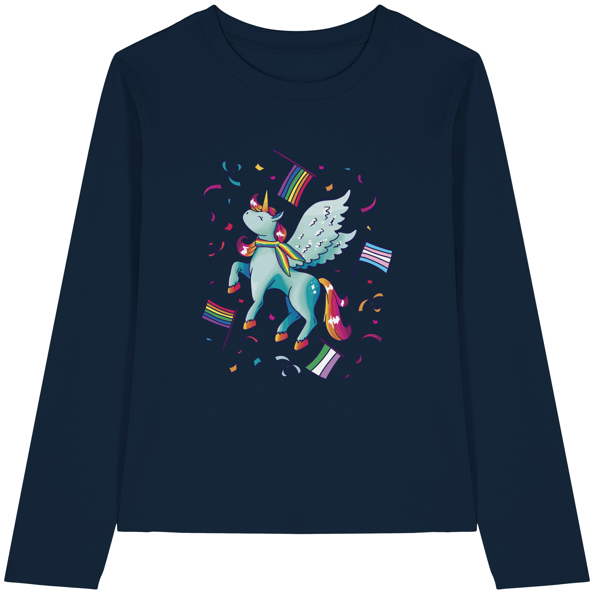 Regenbogen Einhorn mit Flaggen - Womens Organic Longsleeve T-Shirt