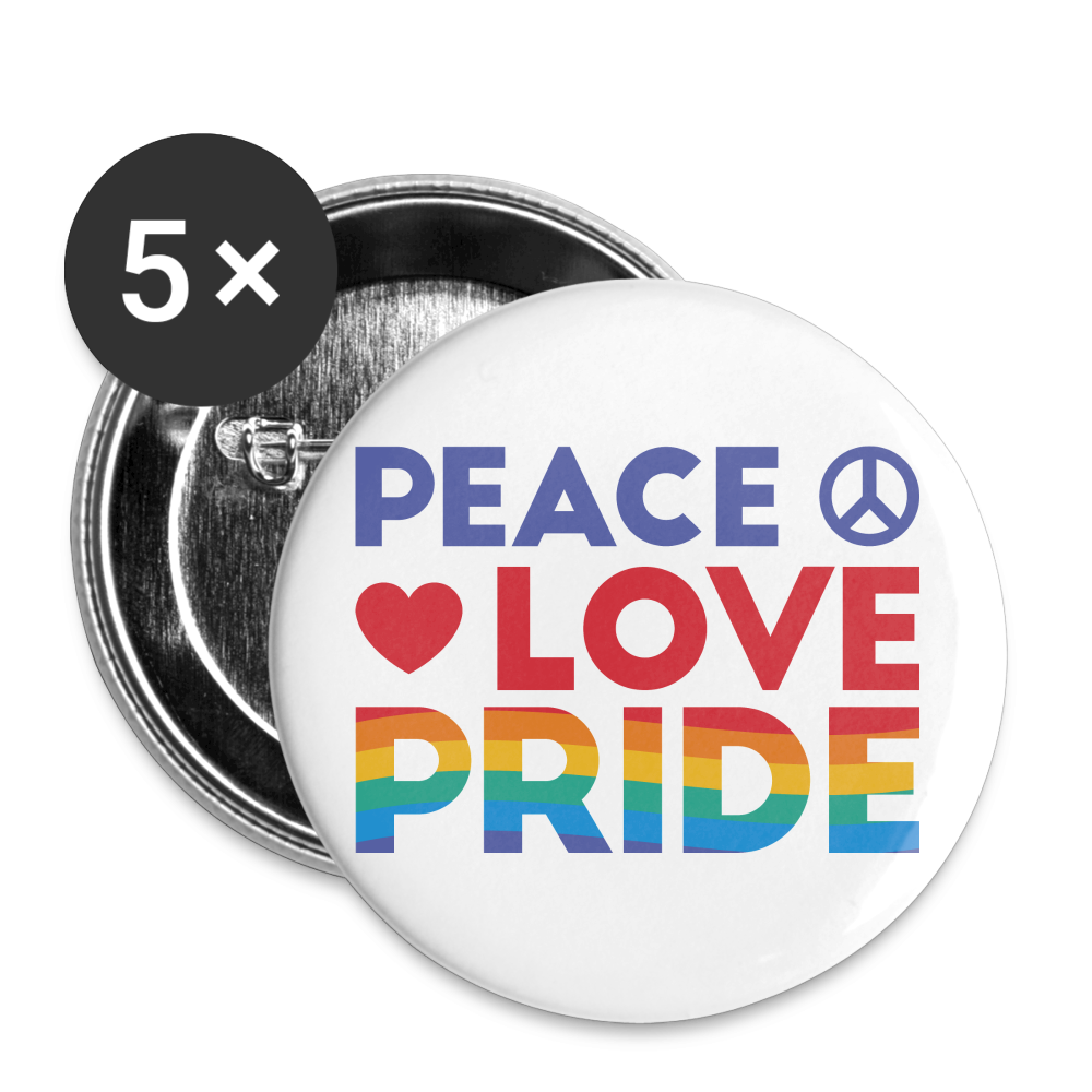 Peace Love Pride Buttons klein 5x - weiß