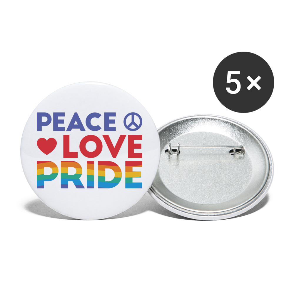 Peace Love Pride Buttons klein 5x - weiß