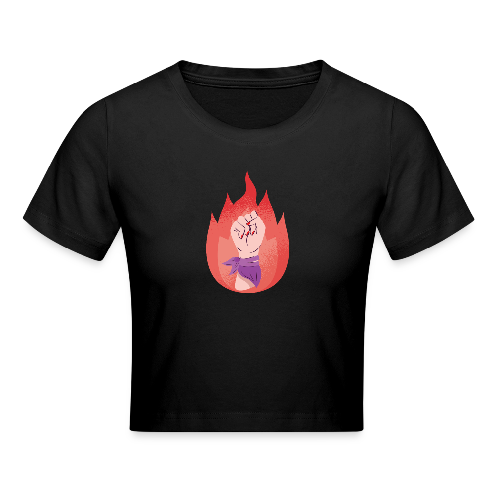 Flammenfaust Cropped T-Shirt - Schwarz