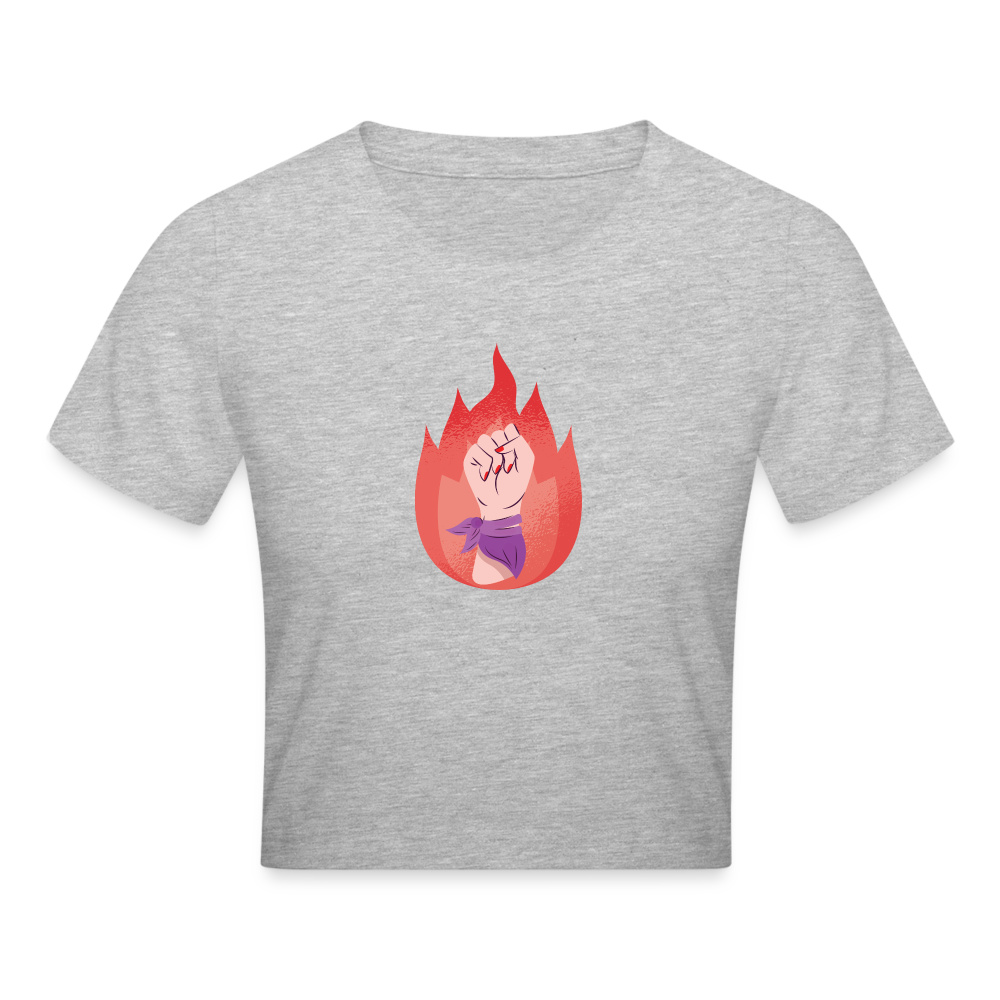 Flammenfaust Cropped T-Shirt - Grau meliert