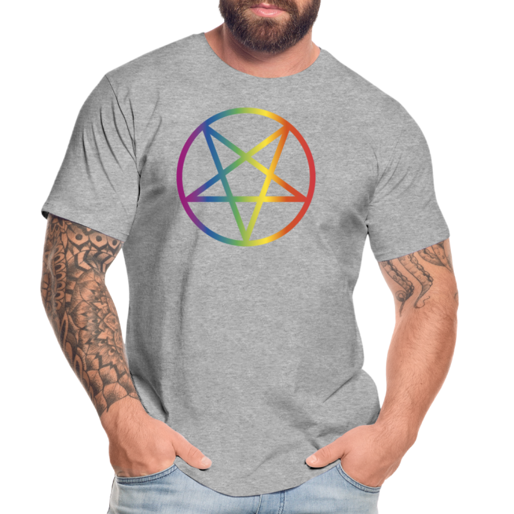 Regenbogen Pentagramm "Männer" T-Shirt - Grau meliert