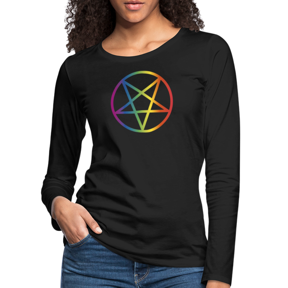 Regenbogen Pentagramm "Frauen" Langarmshirt - Schwarz