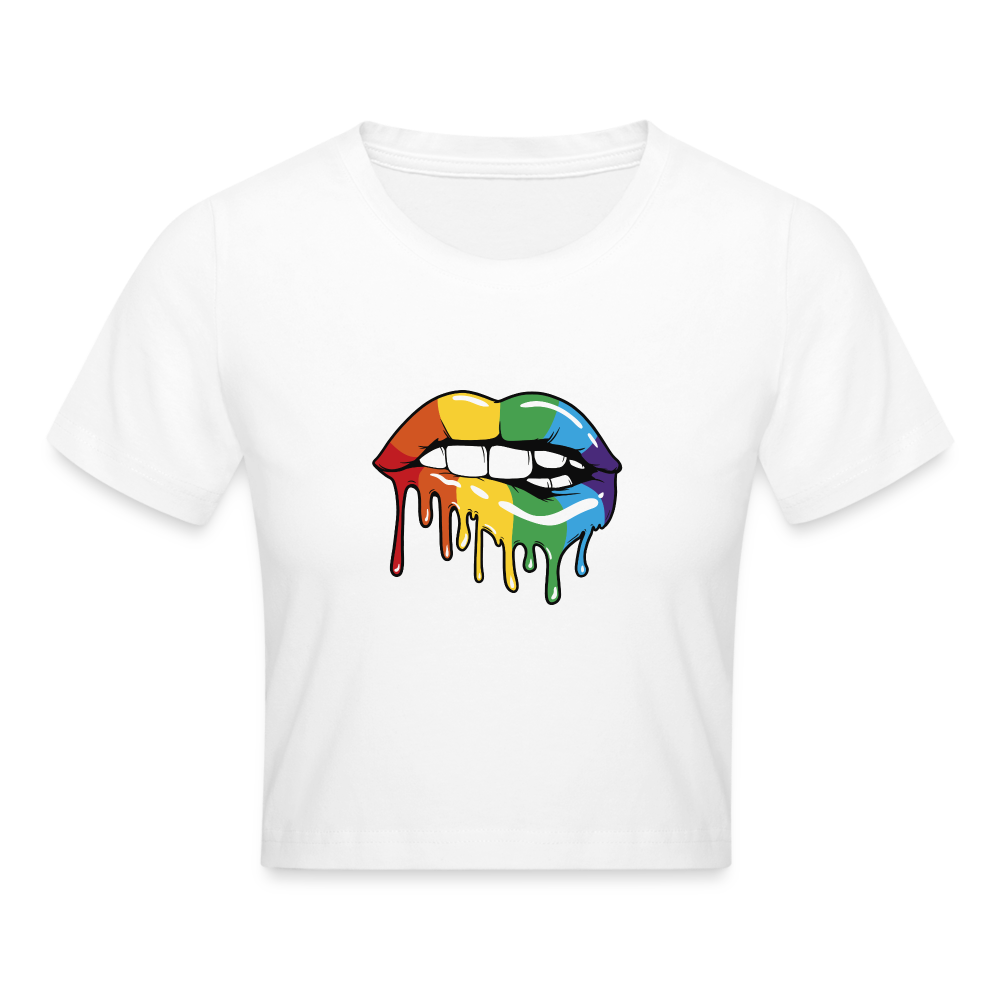 Regenbogen Lippen Cropped T-Shirt - weiß