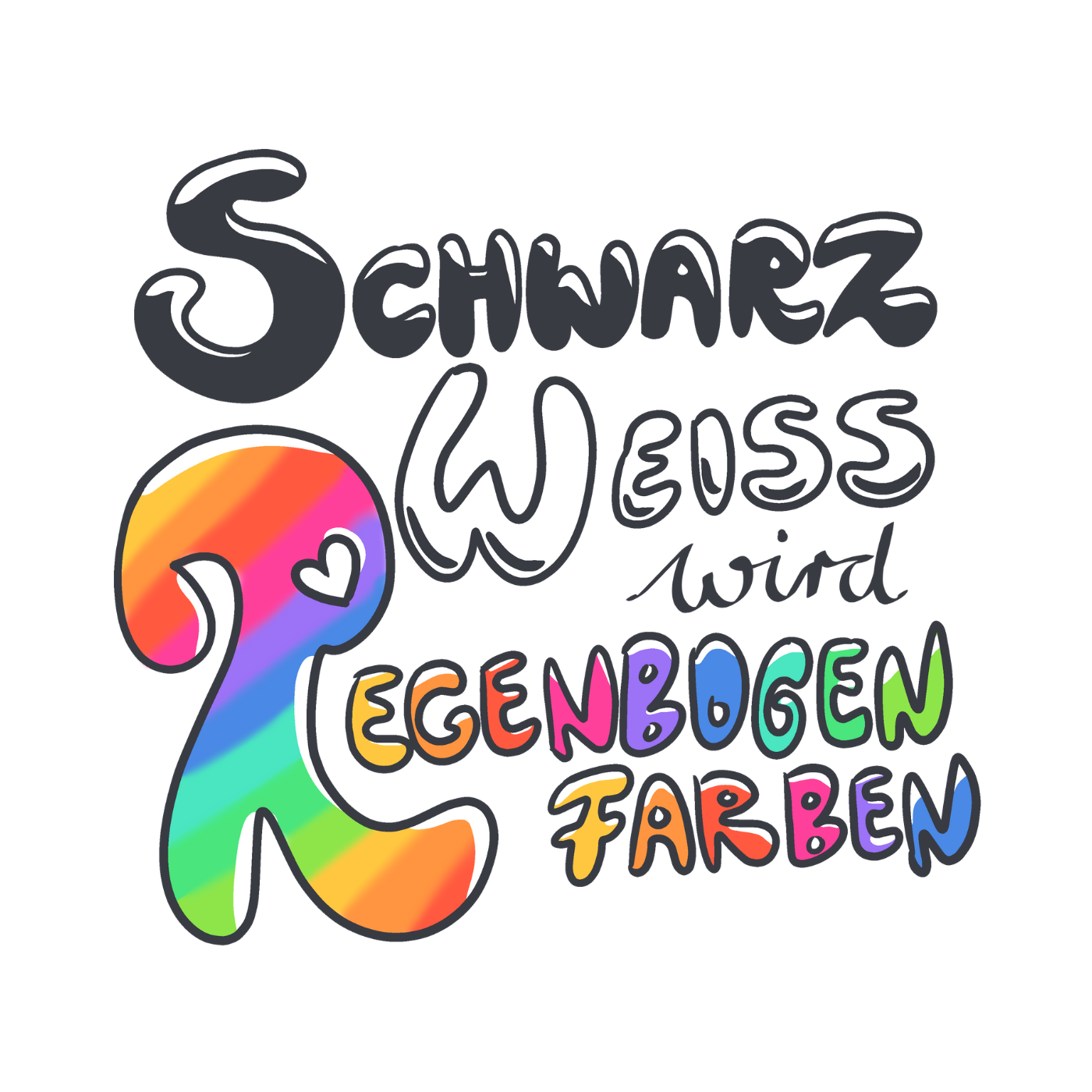 Schwarz Weiß wird Regenbogen Farben Backprint (hell)