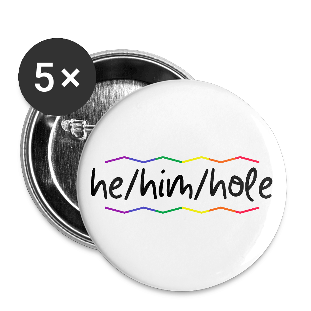 he/him/hole "Pride Waves Edition" - Buttons klein 5x - Weiß
