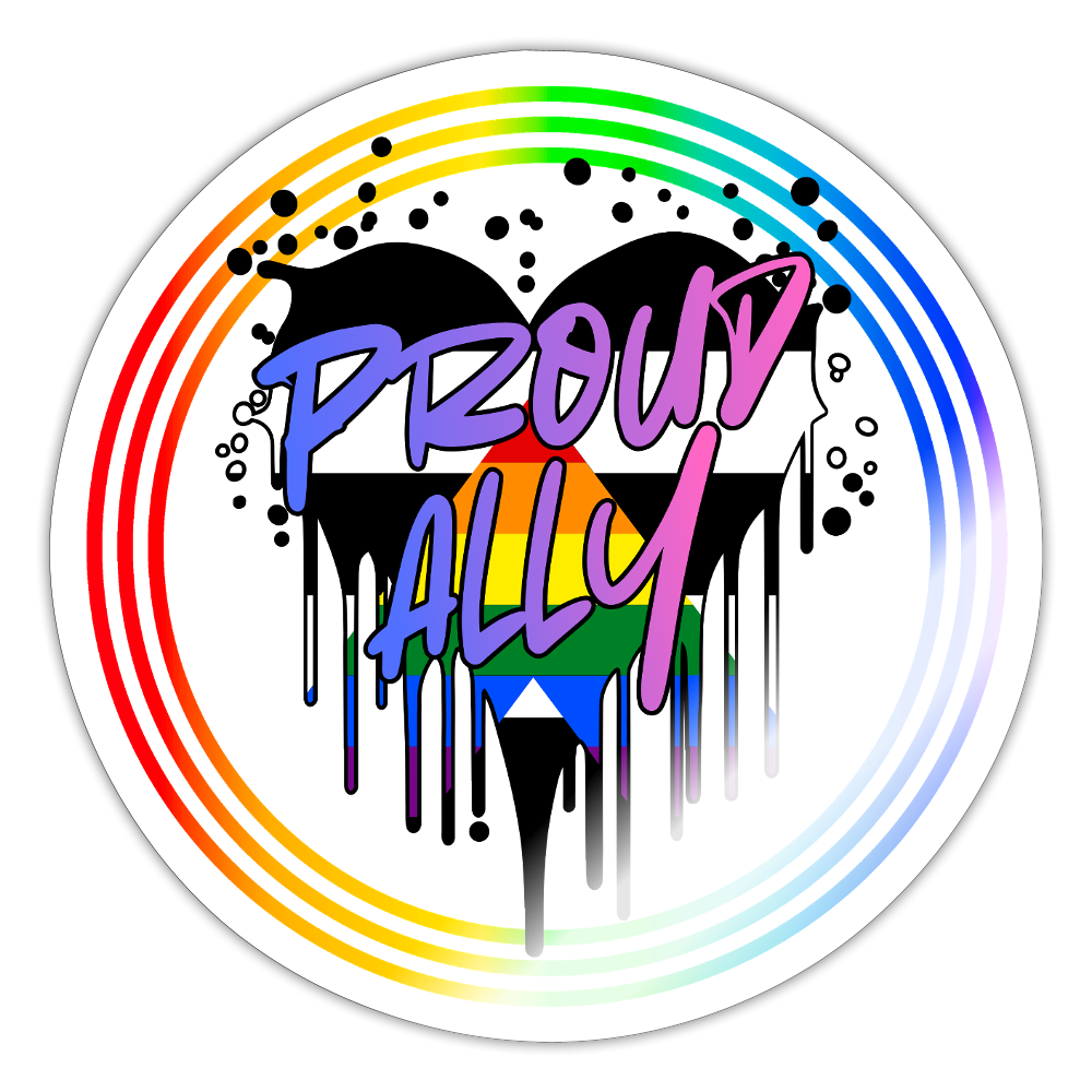 Proud Ally Herz im Regenbogenkreis - Sticker (groß) - Weiß glänzend