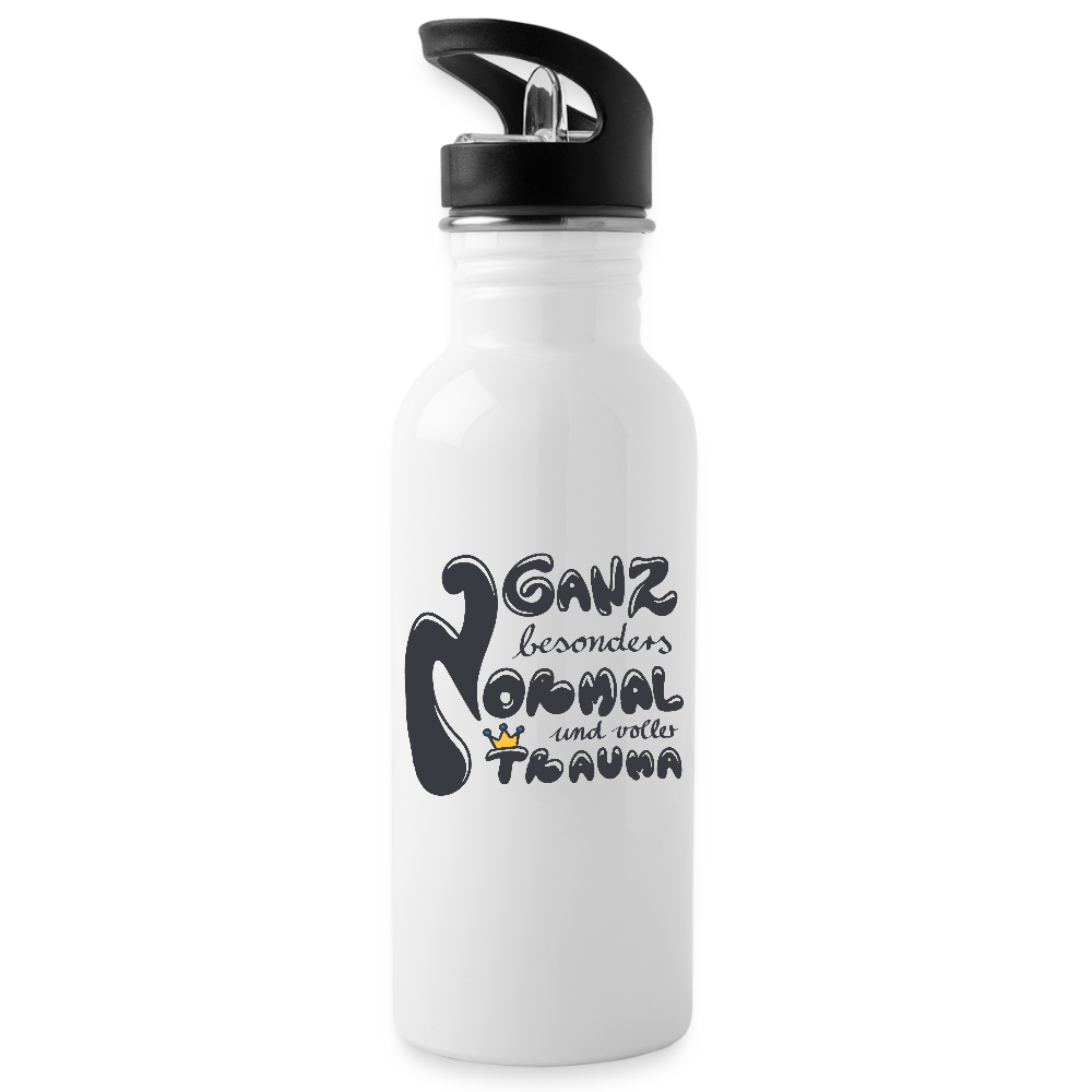 Ganz besonders Normal und voller Trauma "Schwarze Edition" - Trinkflasche - Weiß