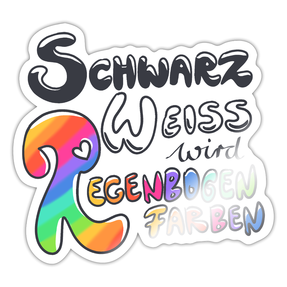 Schwarz Weiß wird Regenbogen Farben - Sticker (groß) - Weiß glänzend