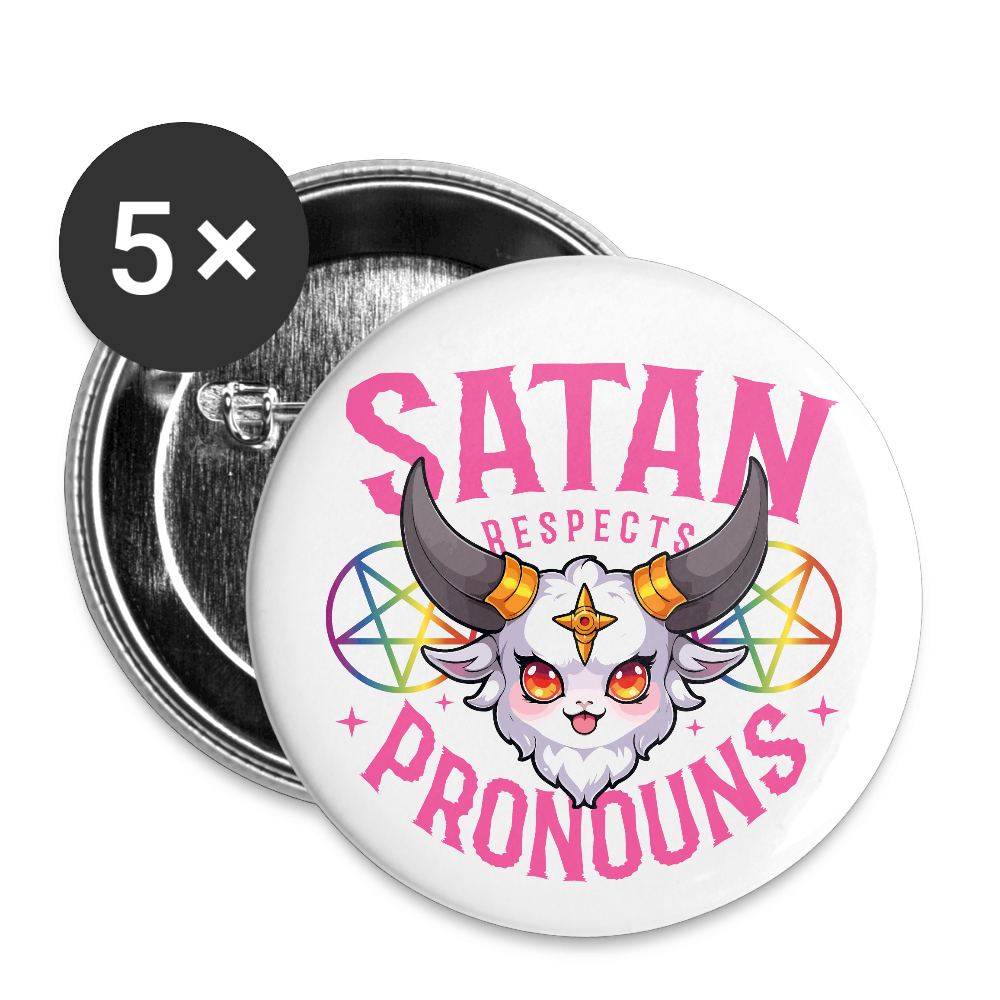 Satan Respects Pronouns - Buttons klein 5x - Weiß