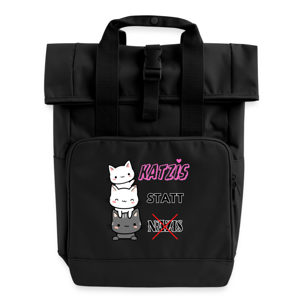 Katzis statt Nazis - Rolltop Rucksack mit zwei Griffen - Schwarz