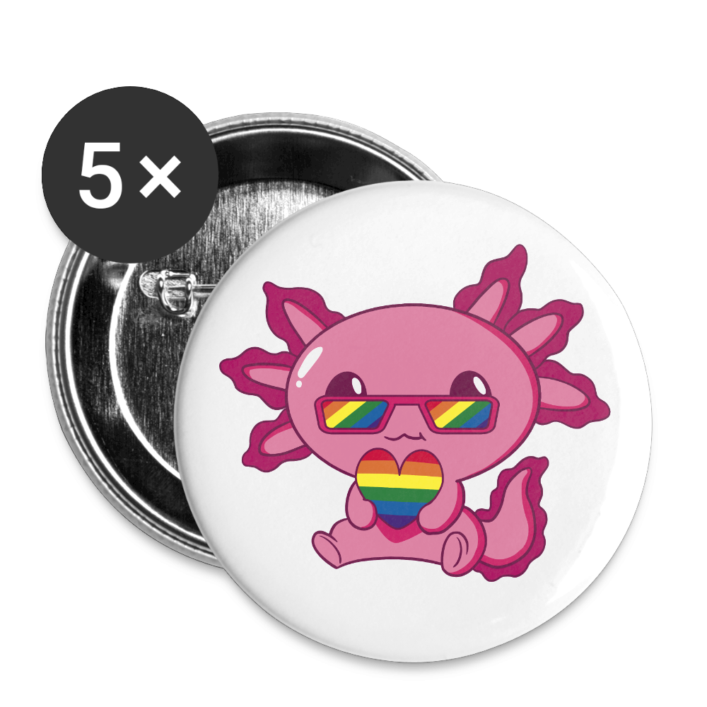 LGBTQ+ Axolotl - Buttons klein 5x - Weiß