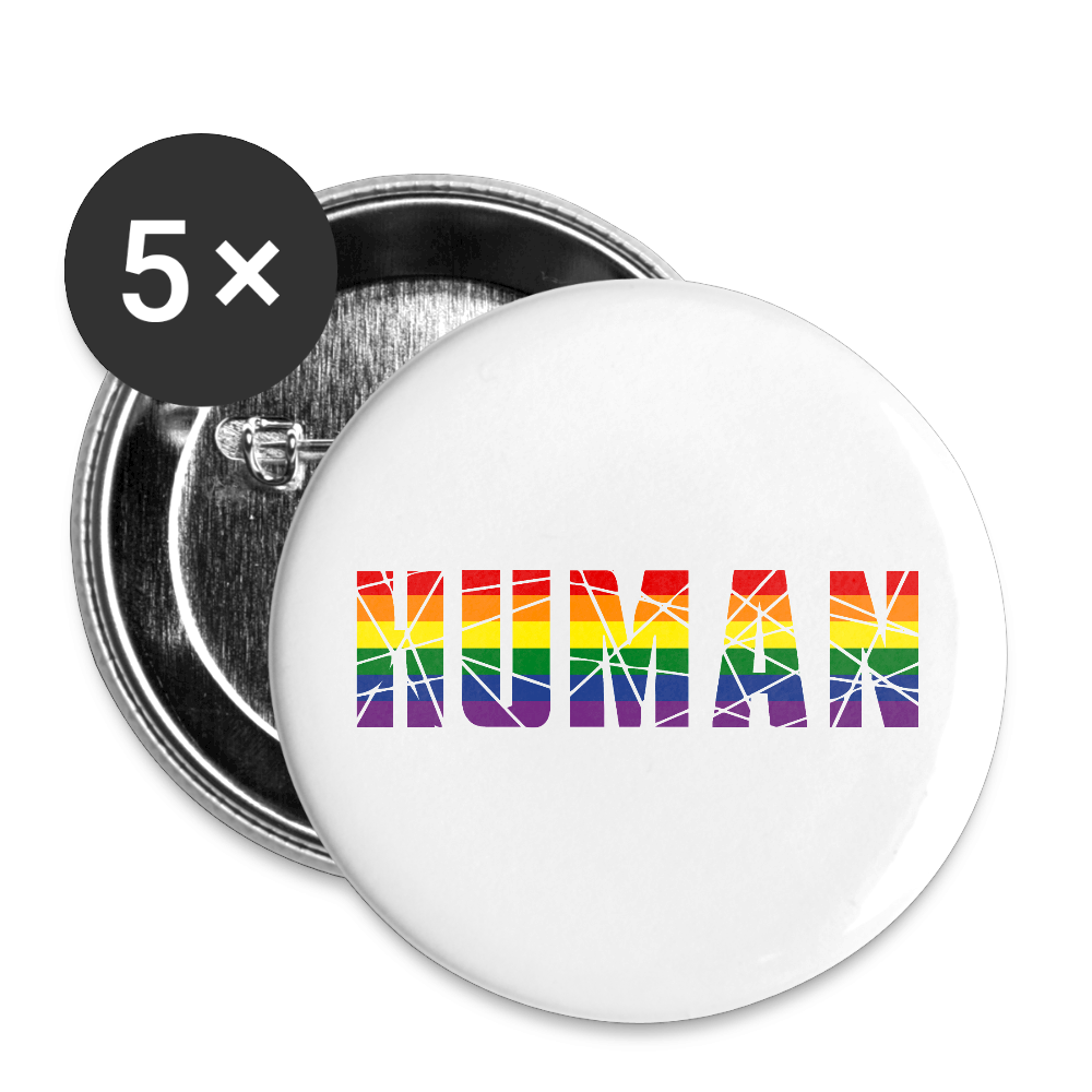 HUMAN in Regenbogen-Farben - Buttons klein 25 mm (5er Pack) - Weiß