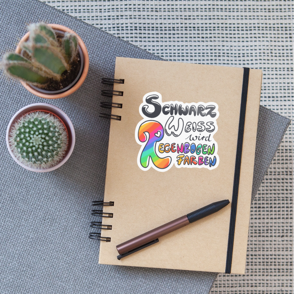 Schwarz Weiß wird Regenbogen Farben - Sticker (groß) - Weiß glänzend