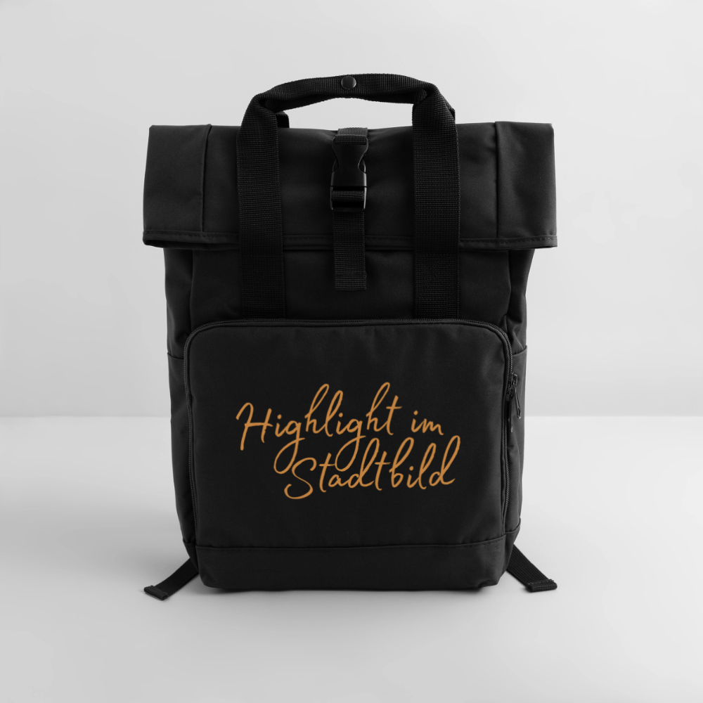 Highlight im Stadtbild - Rolltop Rucksack mit zwei Griffen - Schwarz