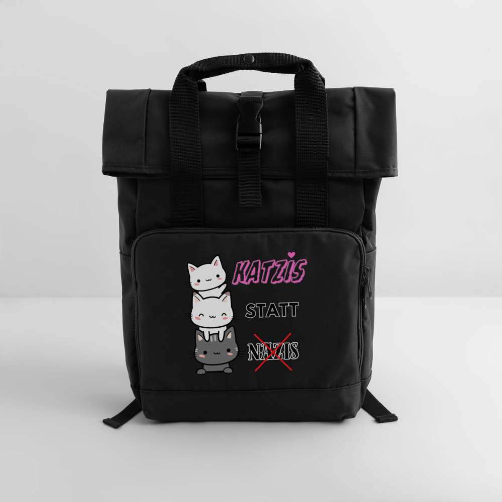 Katzis statt Nazis - Rolltop Rucksack mit zwei Griffen - Schwarz