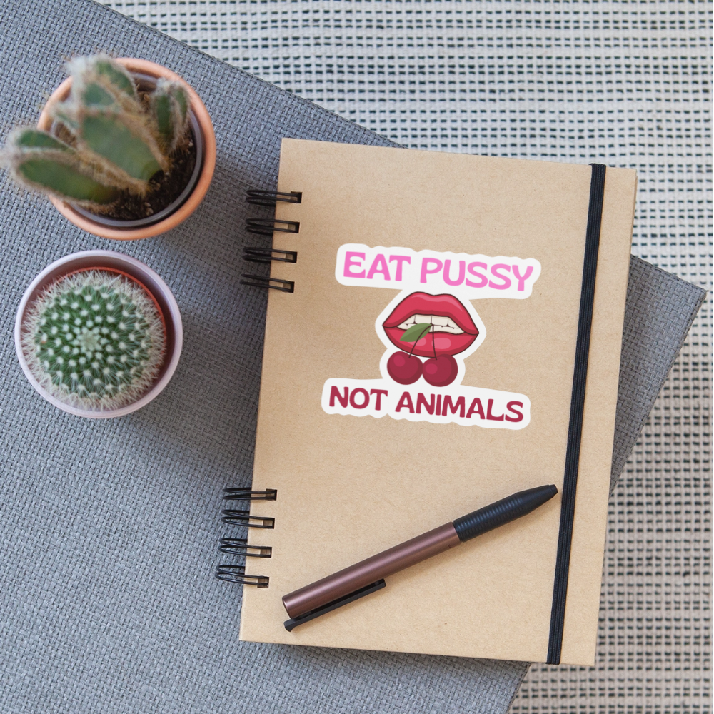 Eat Pussy Not Animals "Cherry Bite Edition" - Sticker (groß) - Mattweiß