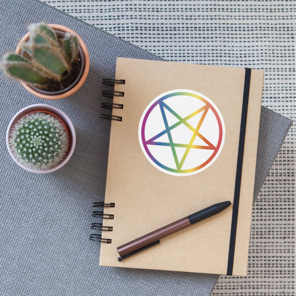 Regenbogen Pentagramm - Sticker (groß) - Mattweiß
