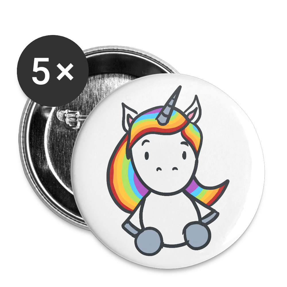 Einhorn mit Regenbogen Haaren - Buttons klein 5x - Weiß