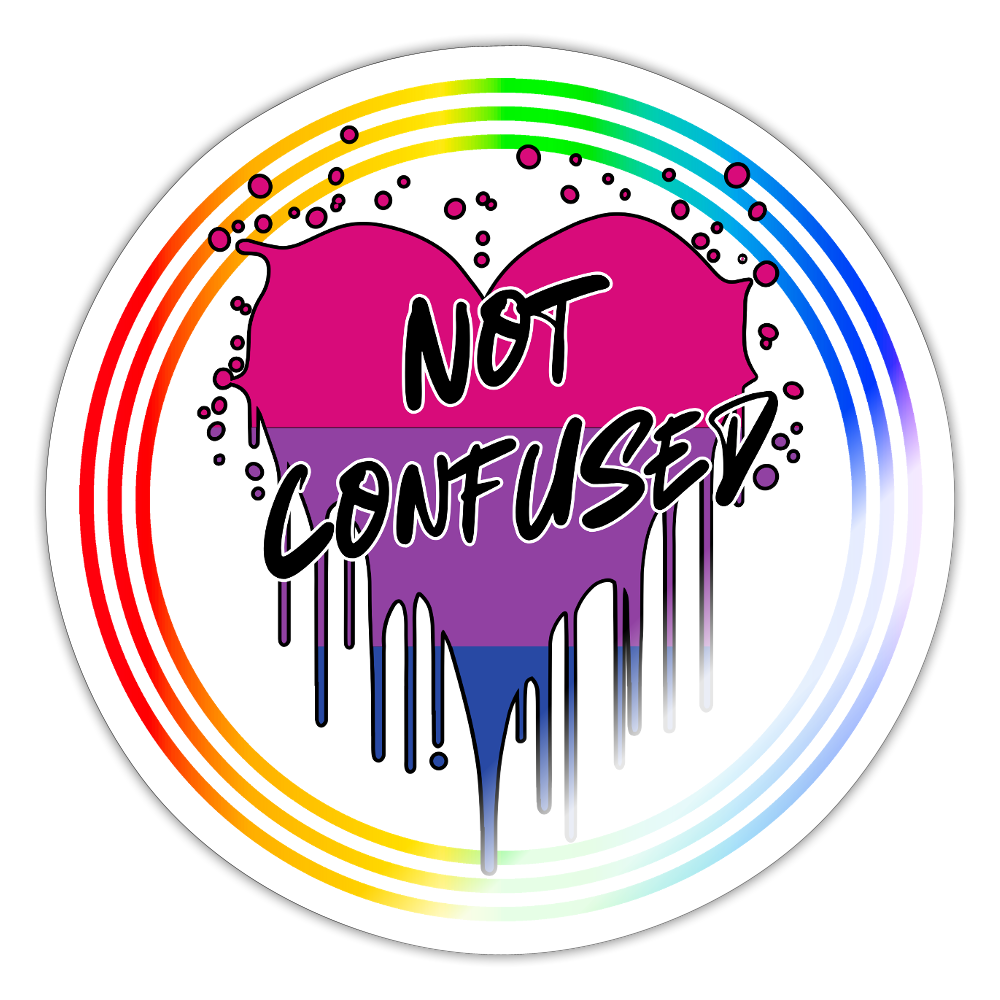 Bisexual Not Confused "Regenbogenkreis Edition" - Sticker (groß) - Weiß glänzend