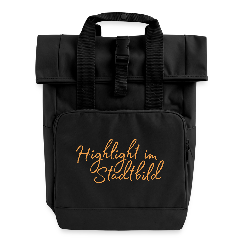 Highlight im Stadtbild - Rolltop Rucksack mit zwei Griffen - Schwarz