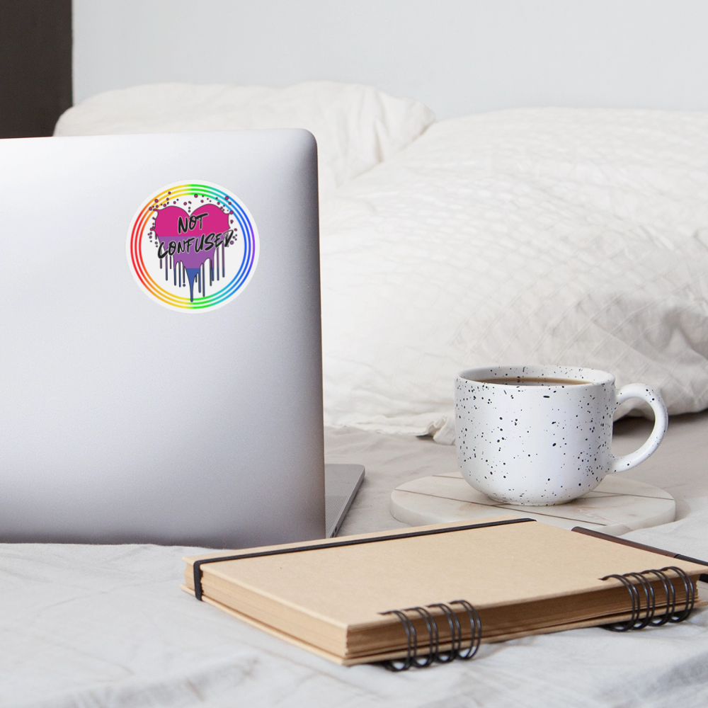 Bisexual Not Confused "Regenbogenkreis Edition" - Sticker (groß) - Mattweiß