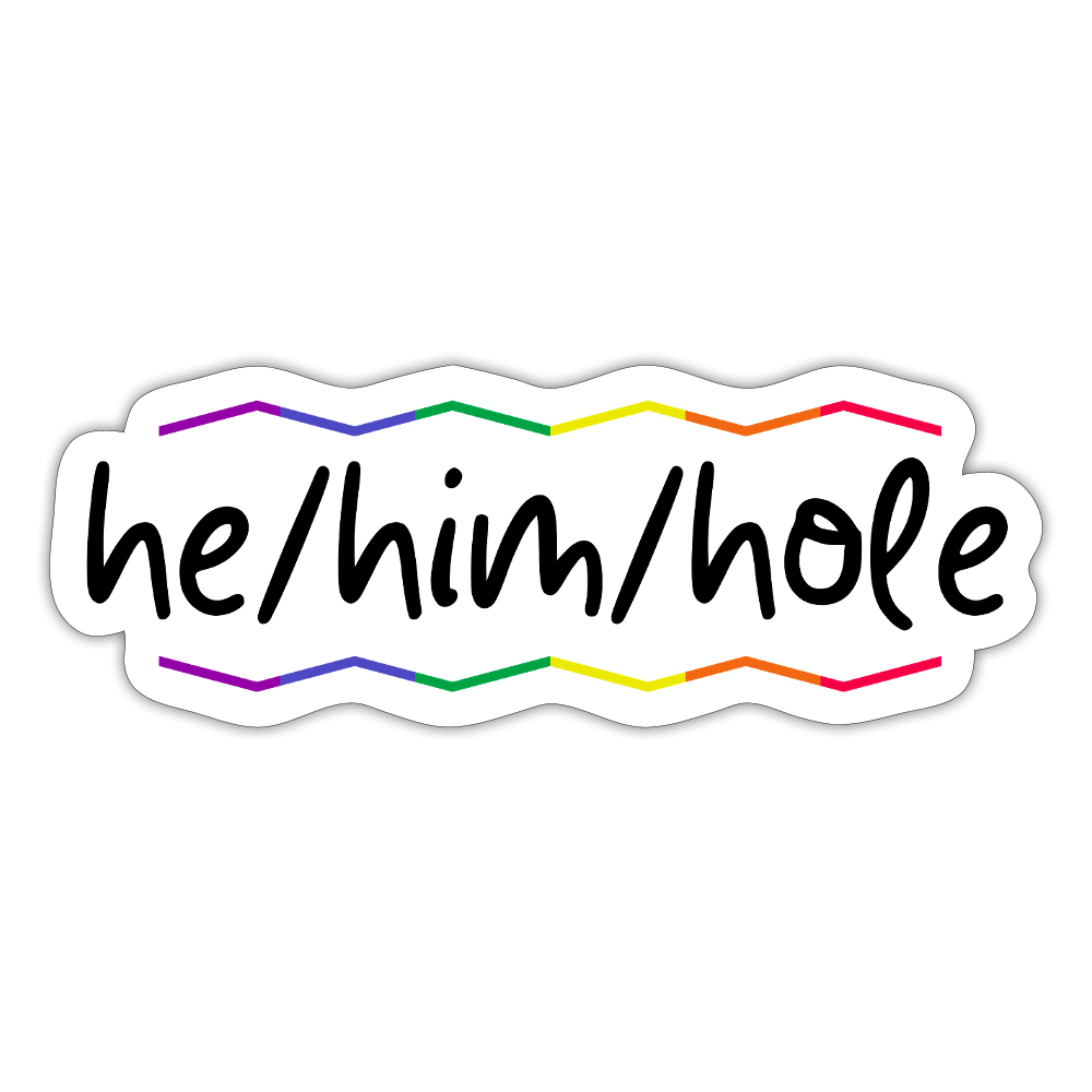 he/him/hole "Pride Waves Edition" - Sticker (groß) - Mattweiß