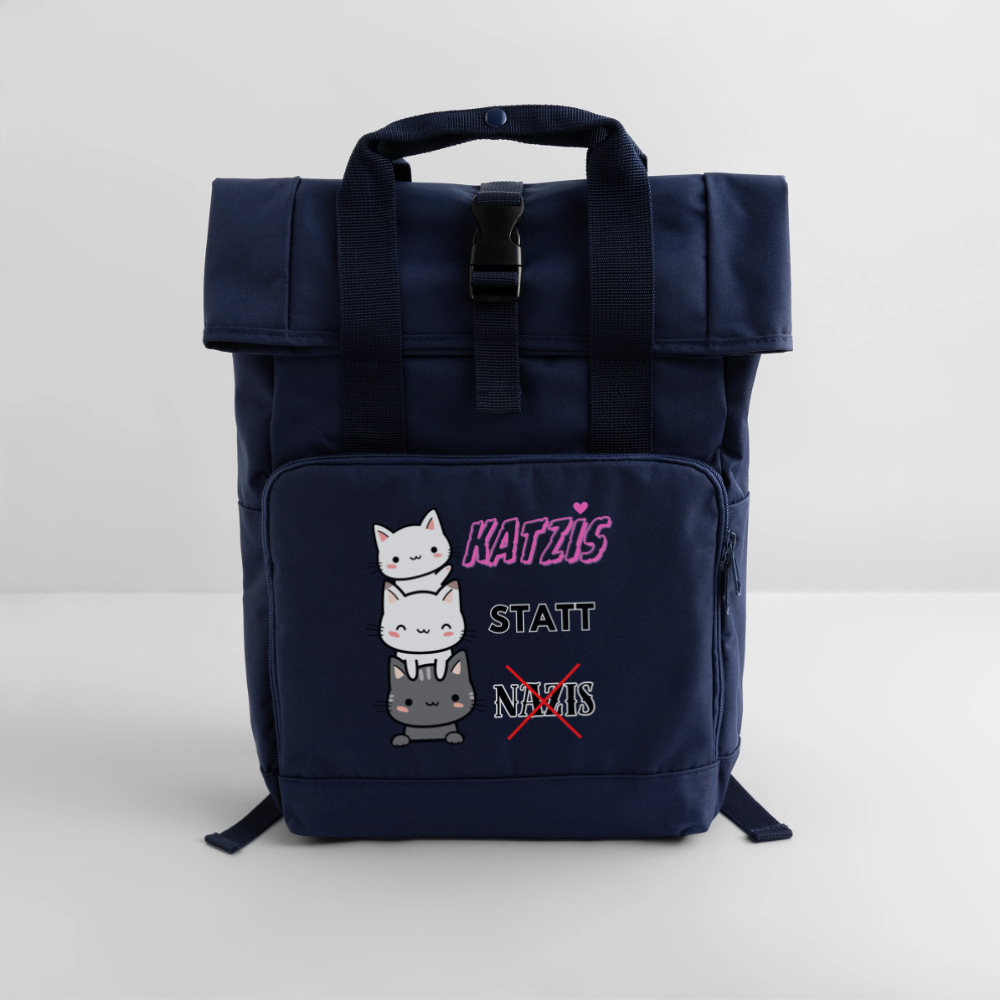 Katzis statt Nazis - Rolltop Rucksack mit zwei Griffen - Navy