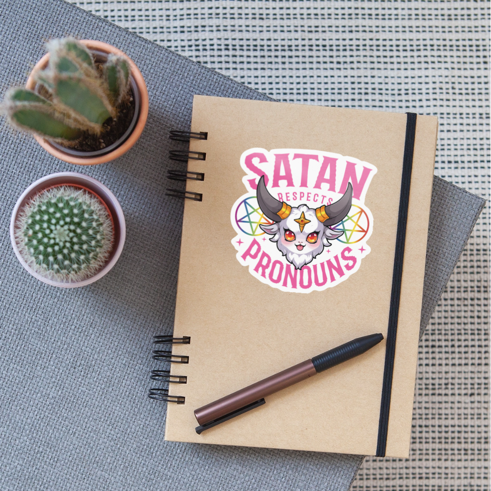 Satan Respects Pronouns - Sticker (groß) - Weiß glänzend