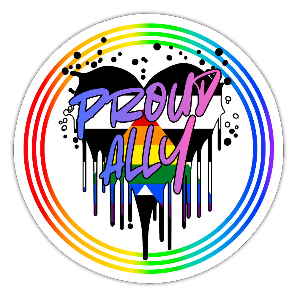 Proud Ally Herz im Regenbogenkreis - Sticker (groß) - Mattweiß