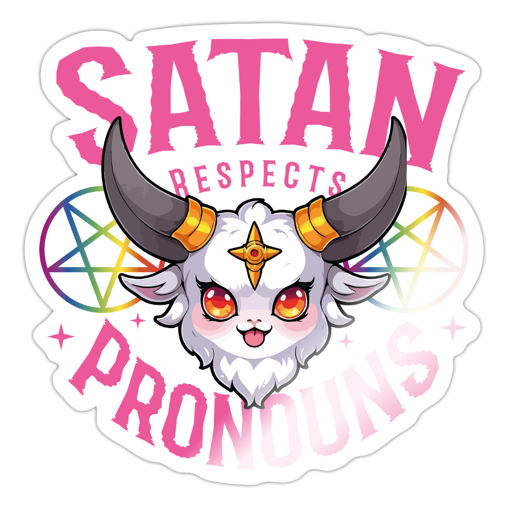 Satan Respects Pronouns - Sticker (groß) - Weiß glänzend