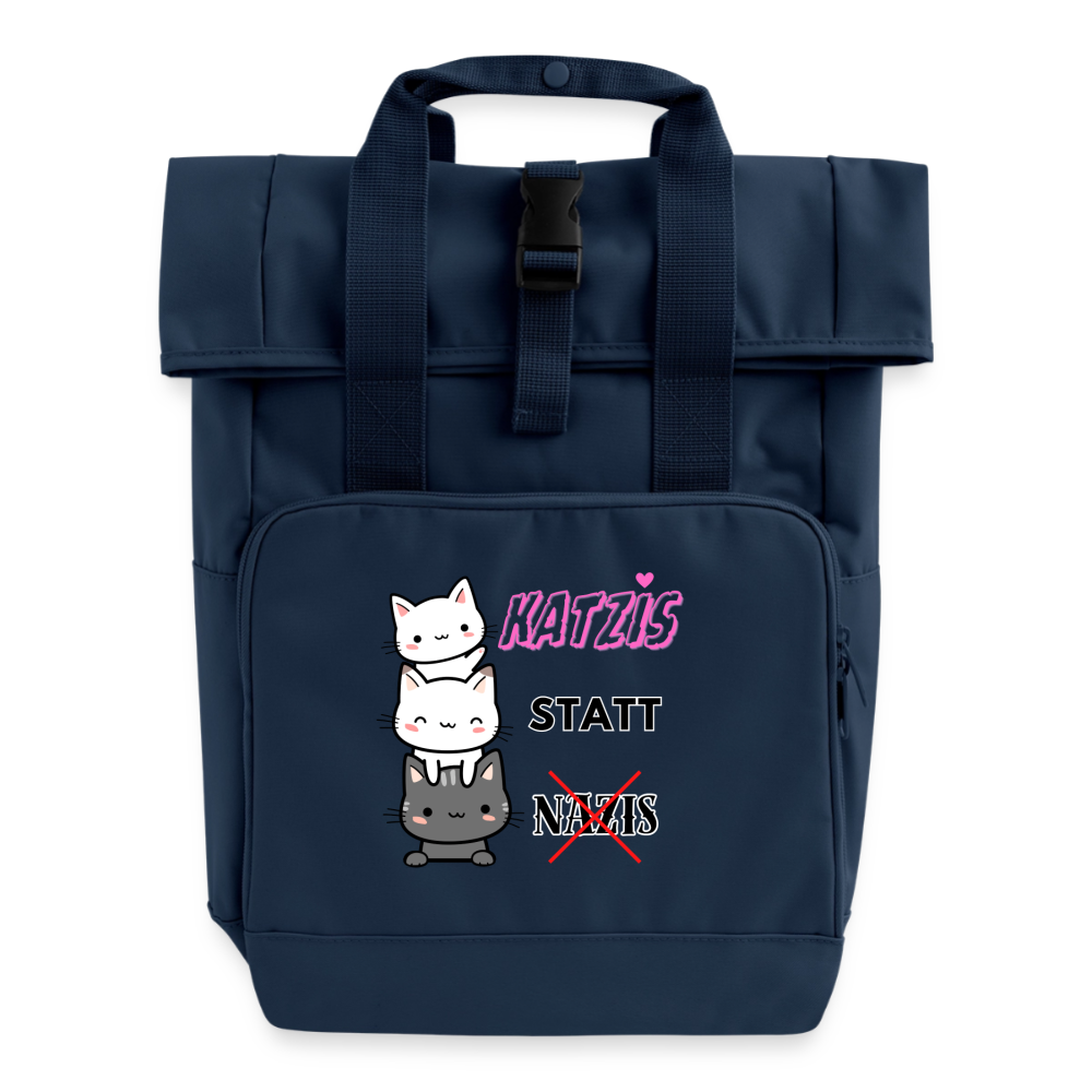 Katzis statt Nazis - Rolltop Rucksack mit zwei Griffen - Navy