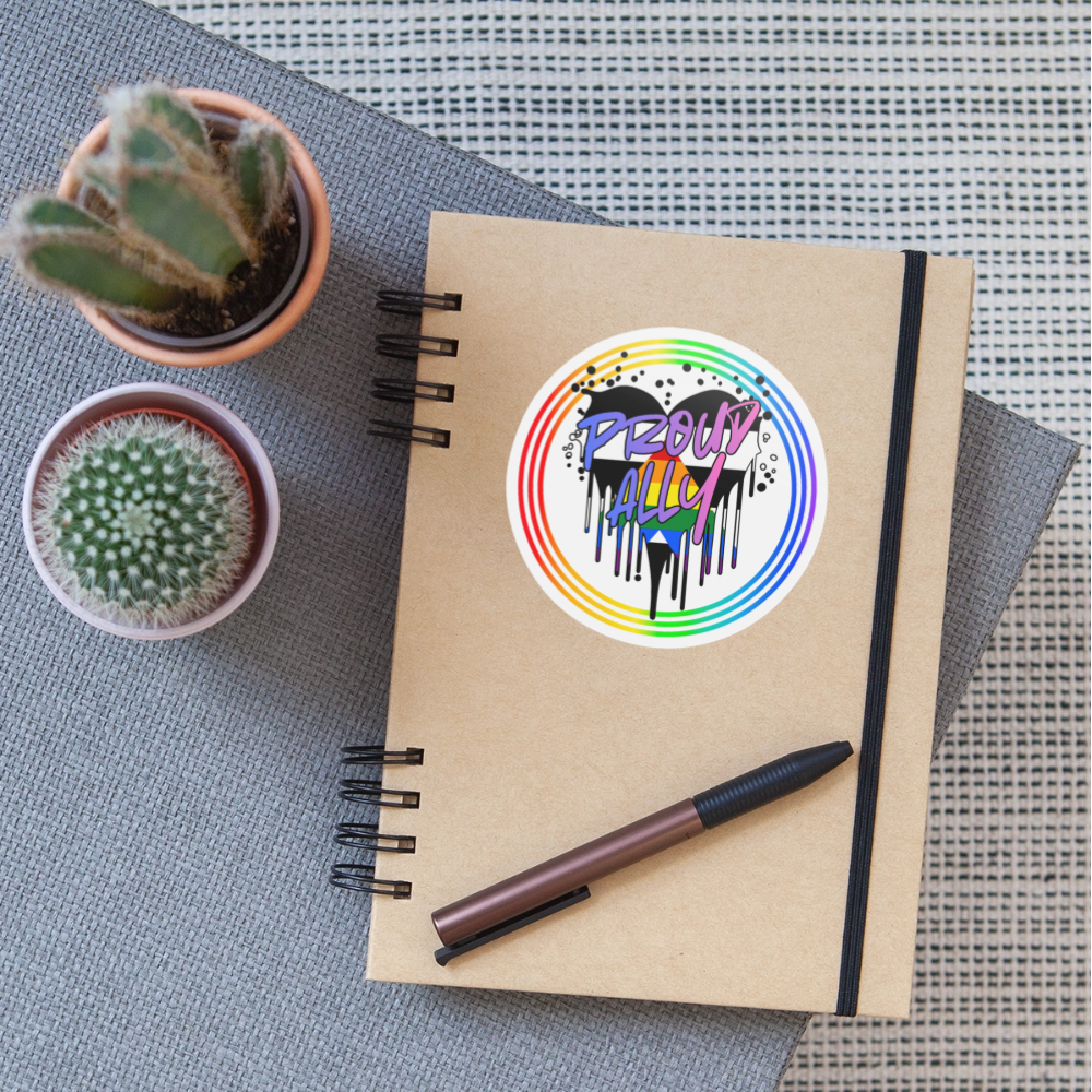 Proud Ally Herz im Regenbogenkreis - Sticker (groß) - Mattweiß