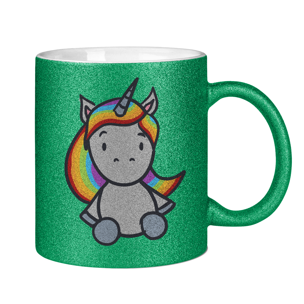 Einhorn mit Regenbogen Haaren - Tasse (glitzern)