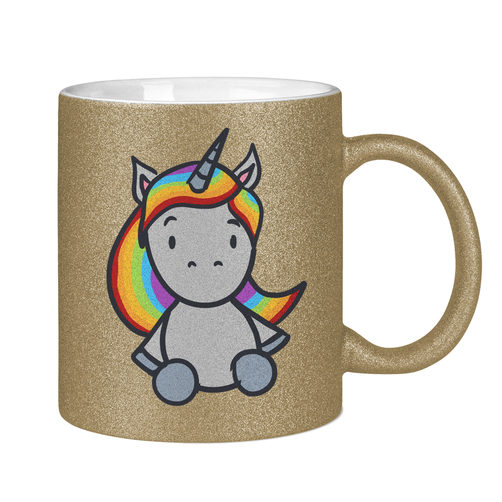 Einhorn mit Regenbogen Haaren - Tasse (glitzern)